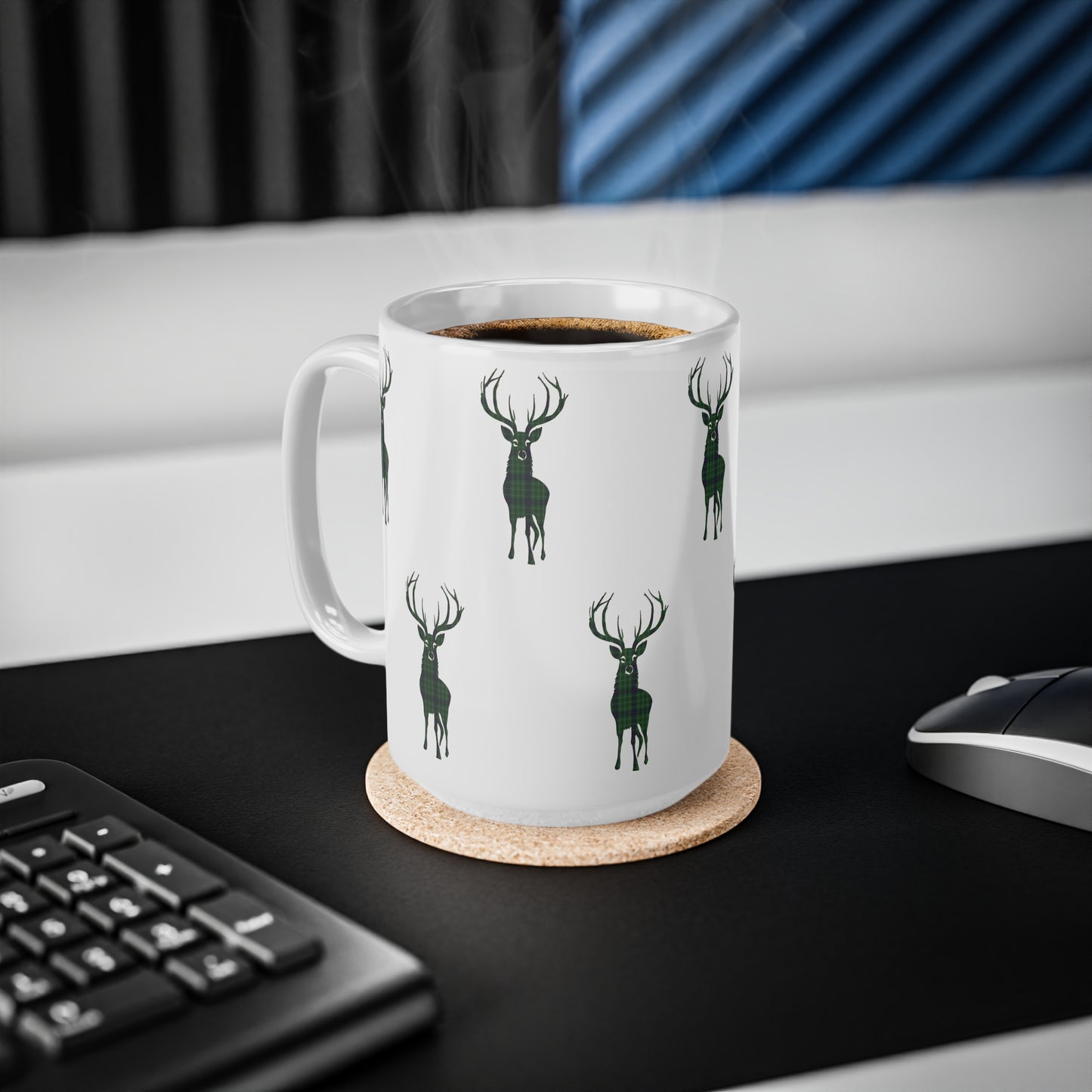 Tartan Stag Mug - Duncan Tartan, Coffee Cup, Tea Cup, Scotland, White