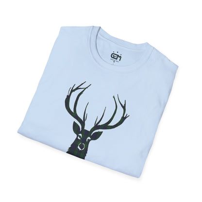 Tartan Stag Softstyle T-Shirt - Black Watch Tartan, Unisex Tee, Scottish Scenery, Various Colours