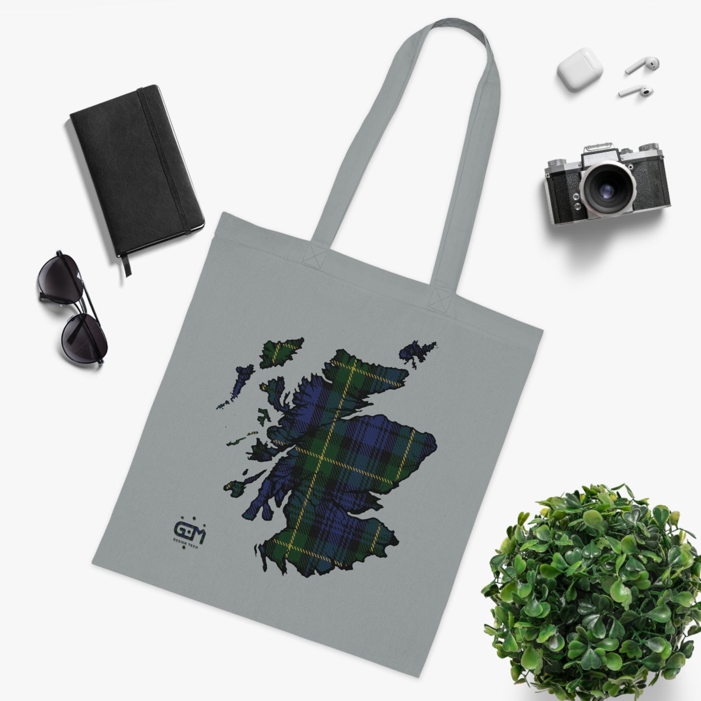 Reversible Scotland Tartan Map Cotton Tote Bag - Gordon Tartan