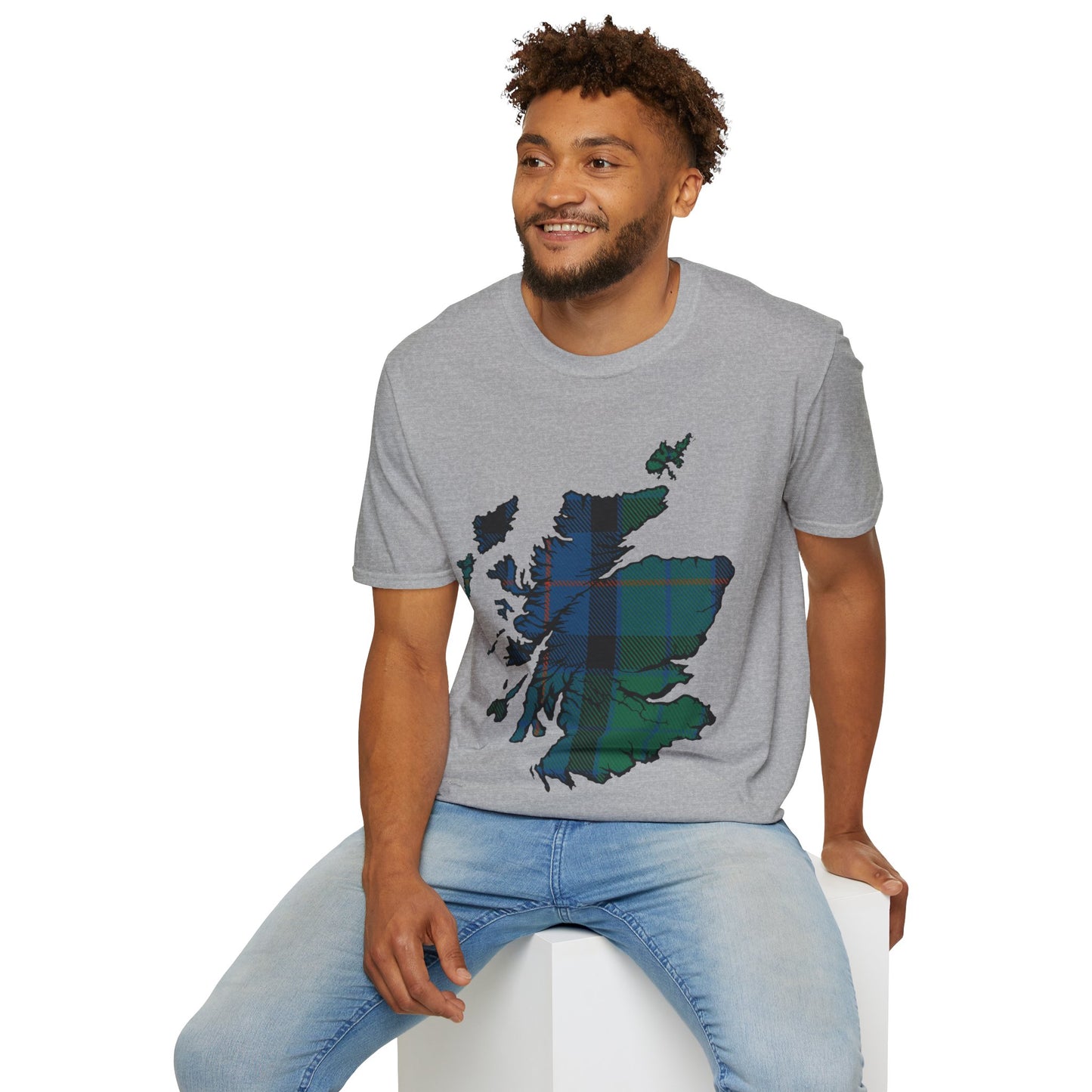 Scotland Tartan Map Softstyle Unisex T-Shirt, Flower of Scotland Tartan, Various Colours