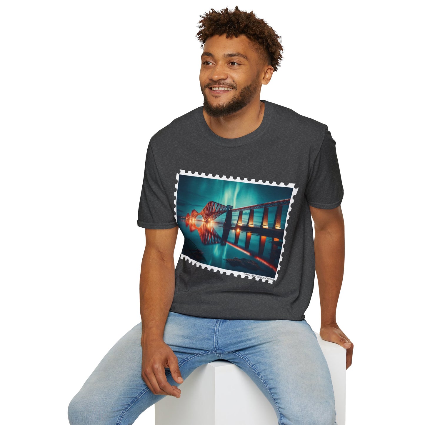 Postcard Forth Rail Bridge Art Softstyle T-Shirt, Unisex Tee, Scotland Shirt, Various Colours