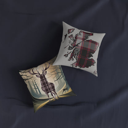 Reversible Square Cushion : Stag / Scotland Map - MacPherson Tartan, Various Sizes