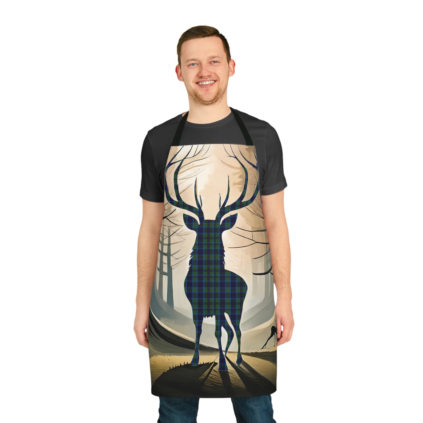 Tartan Stag Woodland Scene Apron - Miller Tartan, Scottish Cooking Apparel, Chef Accessory