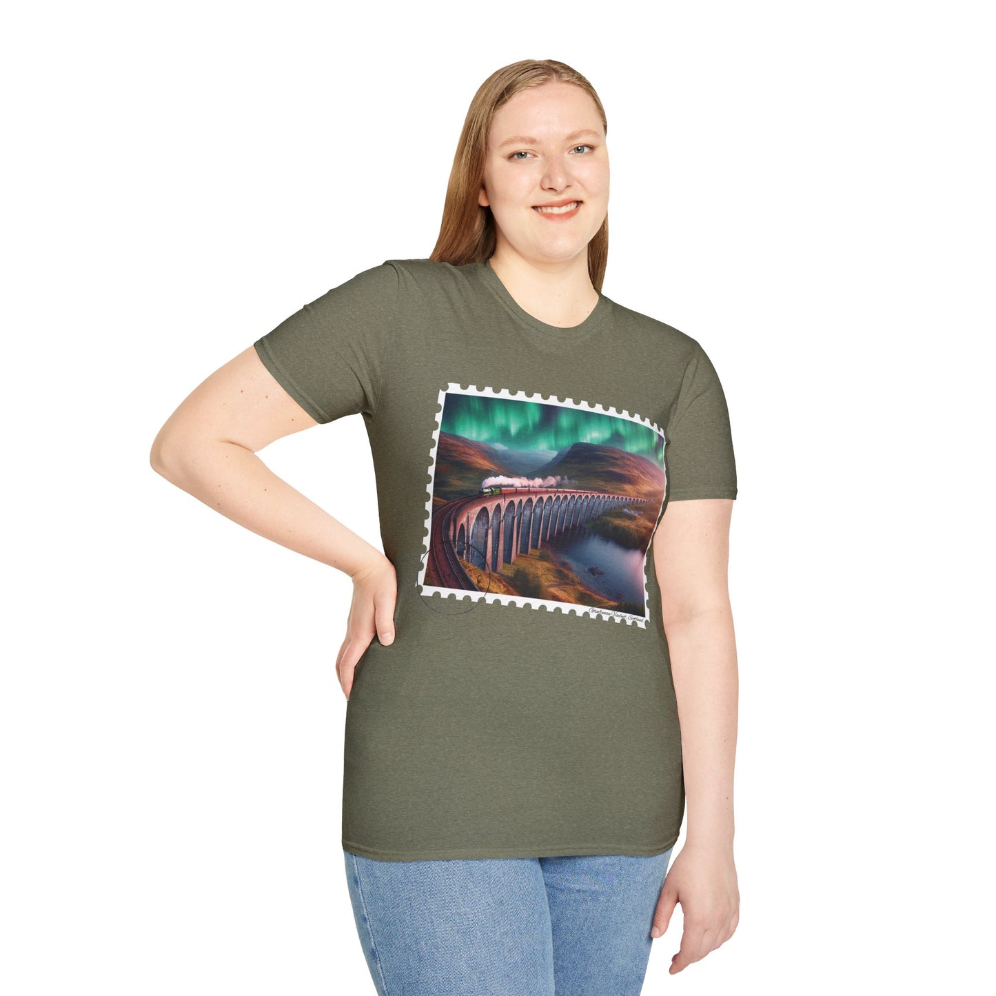 Postcard Glenfinnan Viaduct Art Softstyle T-Shirt, Unisex Tee, Scotland Shirt, Various Colours