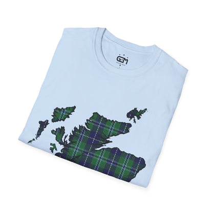 Scotland Tartan Map Softstyle Unisex T-Shirt, Douglas Tartan, Various Colours