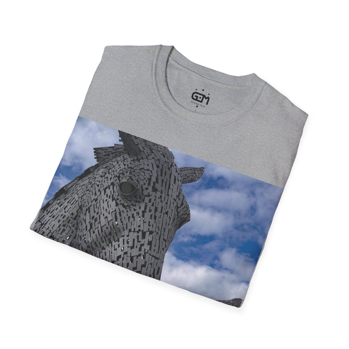 Kelpies Photo Softstyle T-Shirt, Unisex Tee, Scotland Shirt, Scottish Landmark, Nature, Scenery, Various Colours