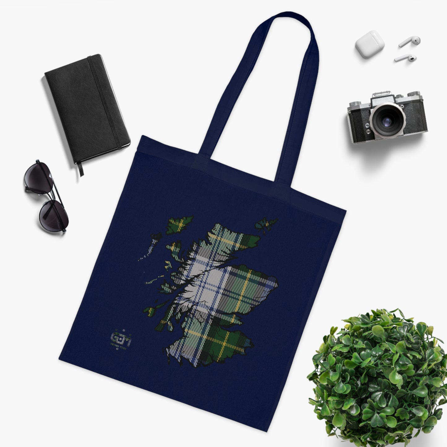 Reversible Scotland Tartan Map Cotton Tote Bag - Gordon Dress Tartan