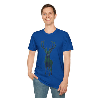 Tartan Stag Softstyle T-Shirt - Douglas Tartan, Unisex Tee, Scottish Scenery, Various Colours