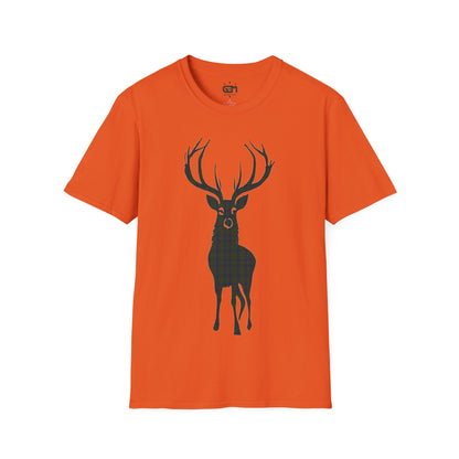 Tartan Stag Softstyle T-Shirt - Kennedy Tartan, Unisex Tee, Scottish Scenery, Various Colours