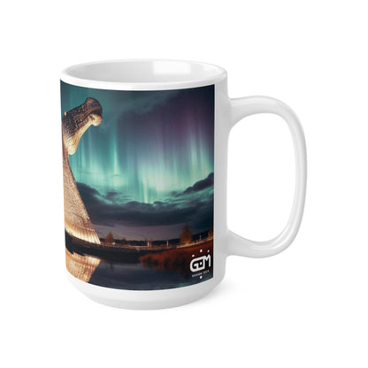 Kelpies Northern Lights Mug, Coffee Cup, Tea Cup, Scottish Art, Scottish Landmarks, Scottish Nature, White