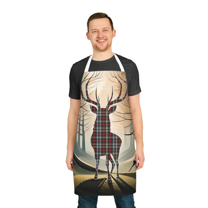 Tartan Stag Woodland Scene Apron - Stewart Tartan, Scottish Cooking Apparel, Chef Accessory