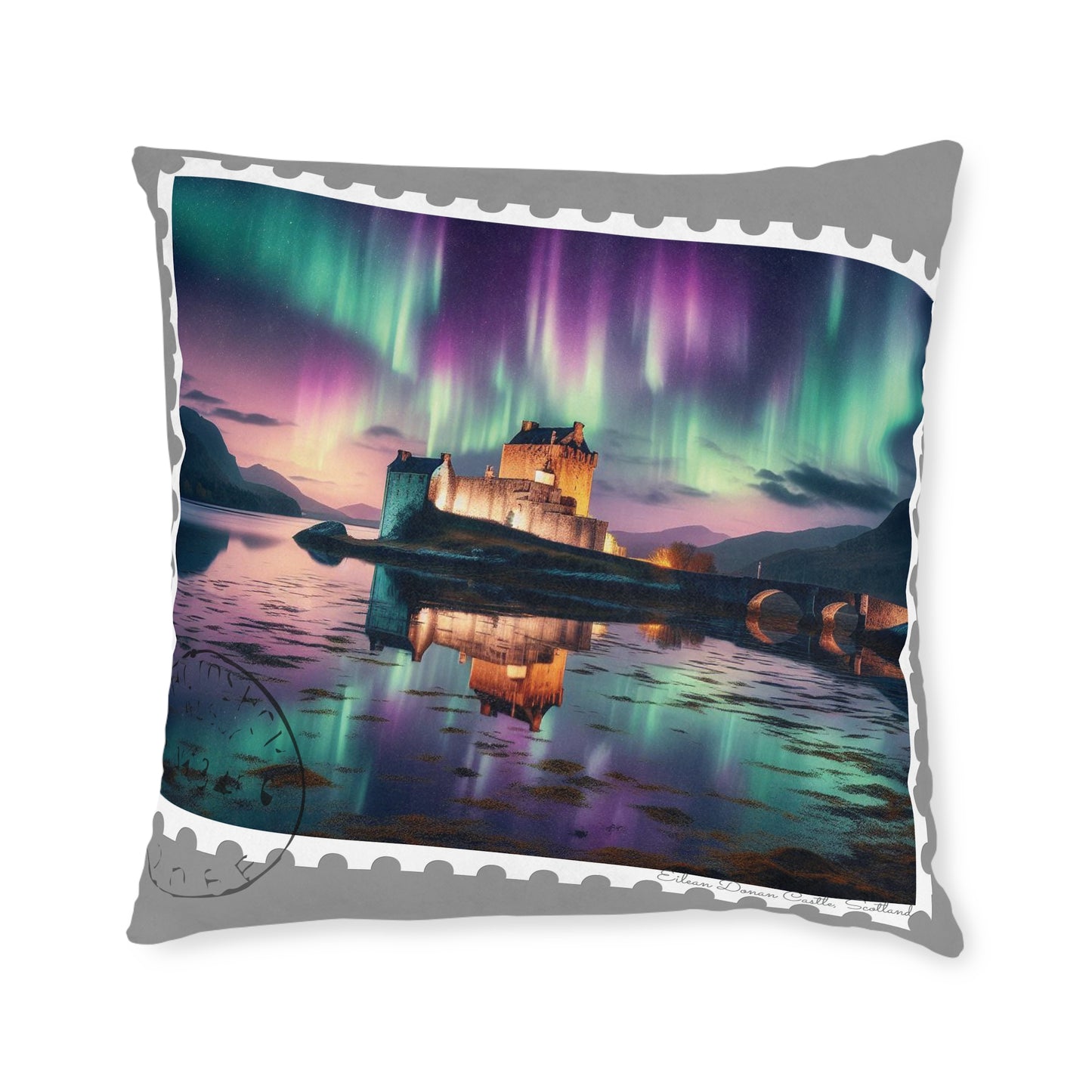 Eilean Donan Castle Art Stamp Square Cushion, Various Sizes