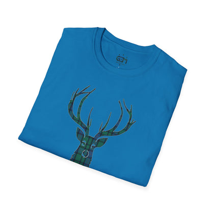 Tartan Stag Softstyle T-Shirt - Flower of Scotland Tartan, Unisex Tee, Scottish Scenery, Various Colours