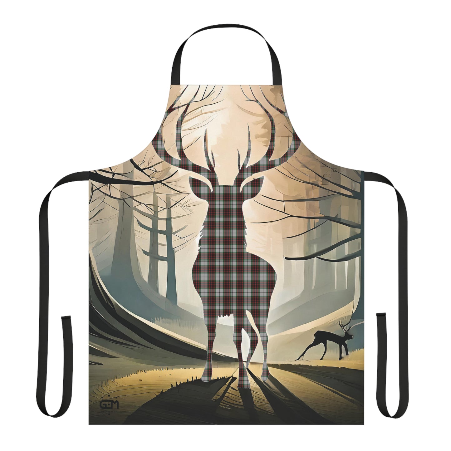 Tartan Stag Woodland Scene Apron - Fraser Tartan, Scottish Cooking Apparel, Chef Accessory