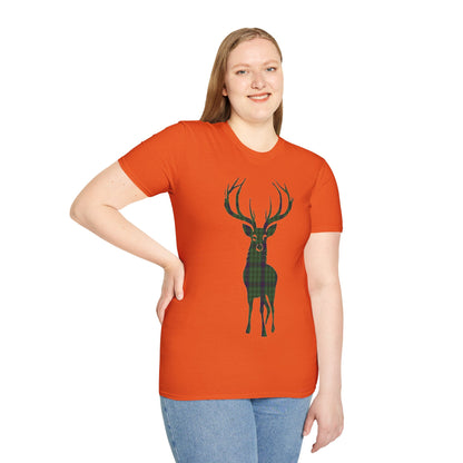 Tartan Stag Softstyle T-Shirt - Duncan Tartan, Unisex Tee, Scottish Scenery, Various Colours