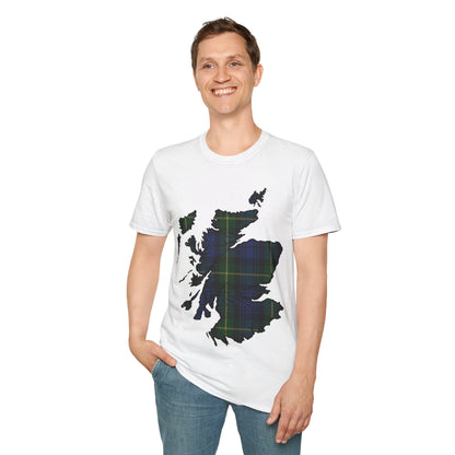 Scotland Tartan Map Softstyle Unisex T-Shirt, Gordon Tartan, Various Colours