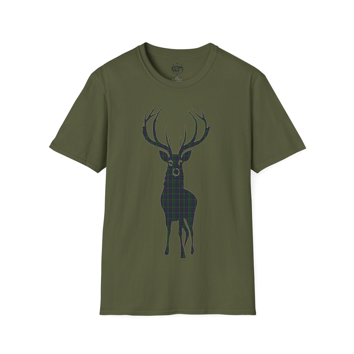 Tartan Stag Softstyle T-Shirt - Argyle Tartan, Unisex Tee, Scottish Scenery, Various Colours