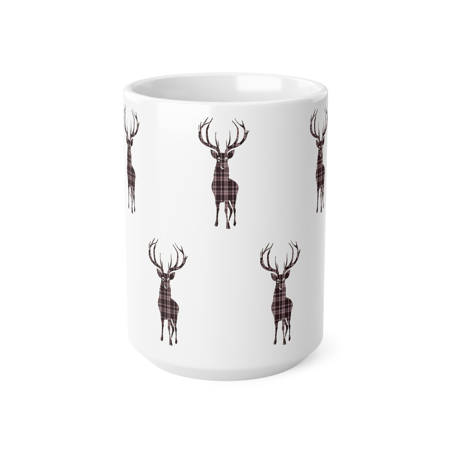 Tartan Stag Mug - MacPherson Tartan, Coffee Cup, Tea Cup, Scotland, White