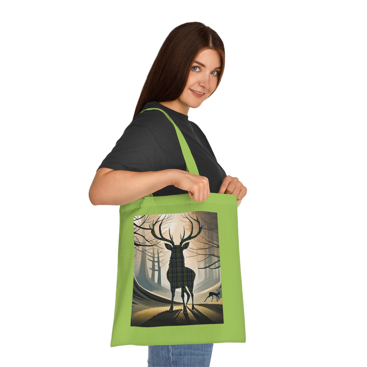 Reversible Scotland Tartan Stag Cotton Tote Bag - Campbell Tartan