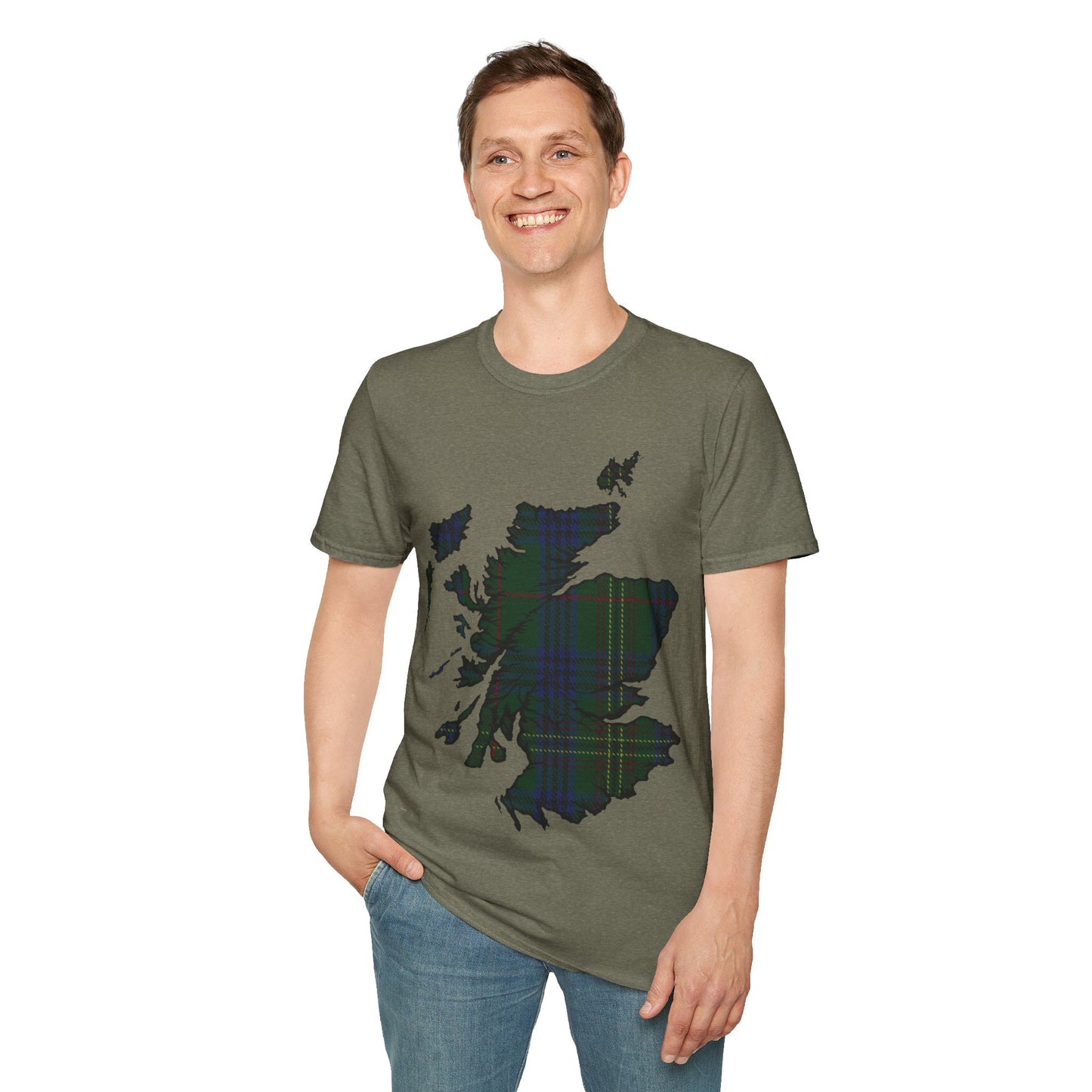 Scotland Tartan Map Softstyle Unisex T-Shirt, Kennedy Tartan, Various Colours