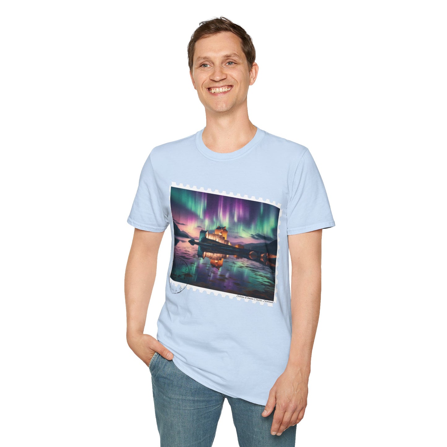 Postcard Eilean Donan Castle Art Softstyle T-Shirt, Unisex Tee, Scotland Shirt, Various Colours