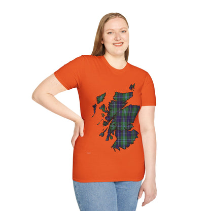 Scotland Tartan Map Softstyle Unisex T-Shirt, Douglas Tartan, Various Colours