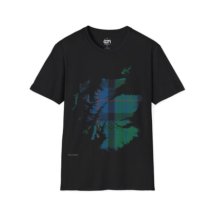 Scotland Tartan Map Softstyle Unisex T-Shirt, Flower of Scotland Tartan, Various Colours