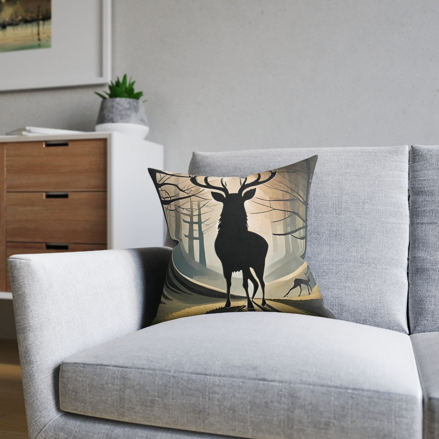 Stag Silhouette Square Cushion, Various Sizes