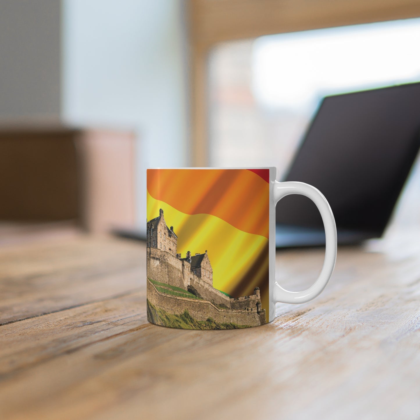 Edinburgh Castle Pride Flag Sky Photo Mug, White