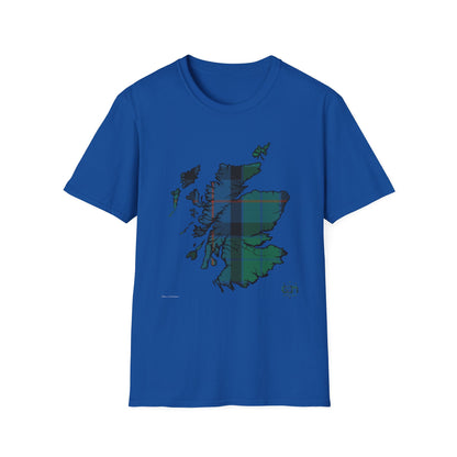 Tartan Scotland Map Softstyle T-Shirt unisexe - Fleur d’Écosse Tartan Tee 