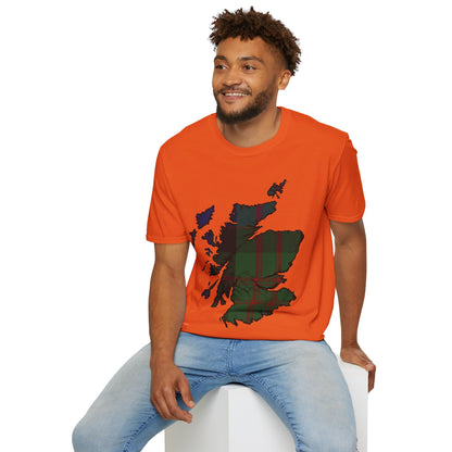 Scotland Tartan Map Softstyle Unisex T-Shirt, MacDonald Tartan, Various Colours