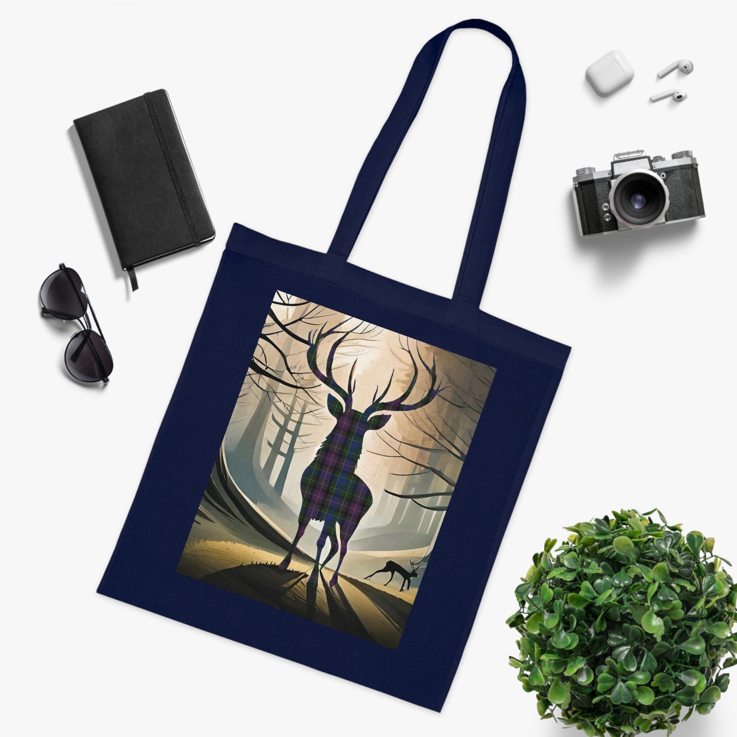 Reversible Scotland Tartan Stag Cotton Tote Bag - Rankin Tartan