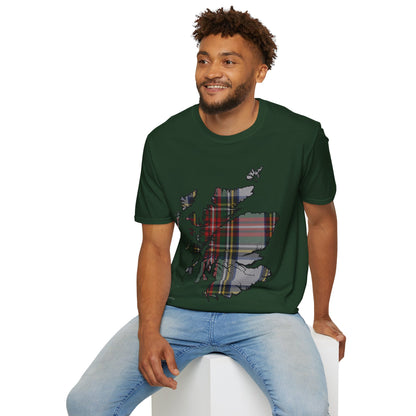 Scotland Tartan Map Softstyle Unisex T-Shirt, Stewart Dress Tartan, Various Colours