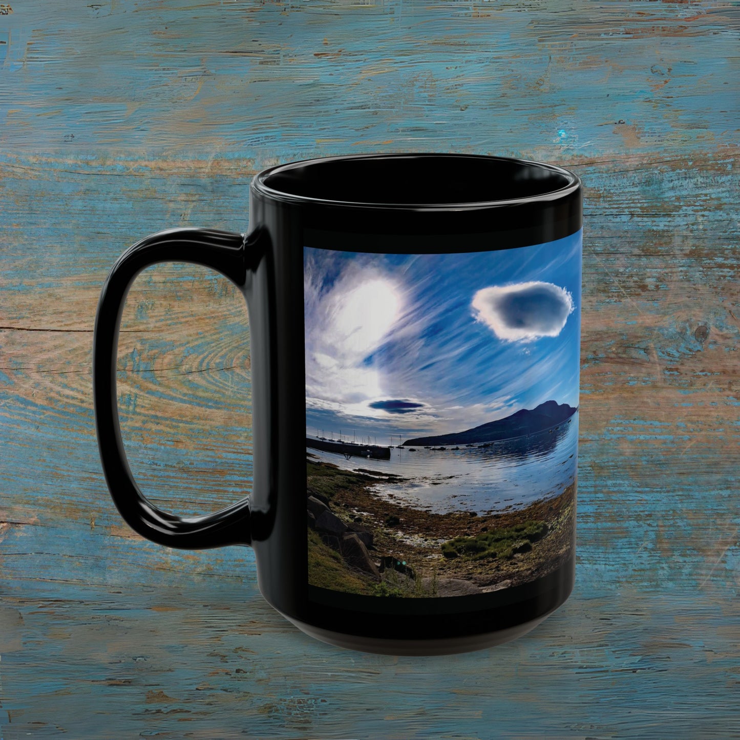 Holy Isle from Arran Photo Mug, Black