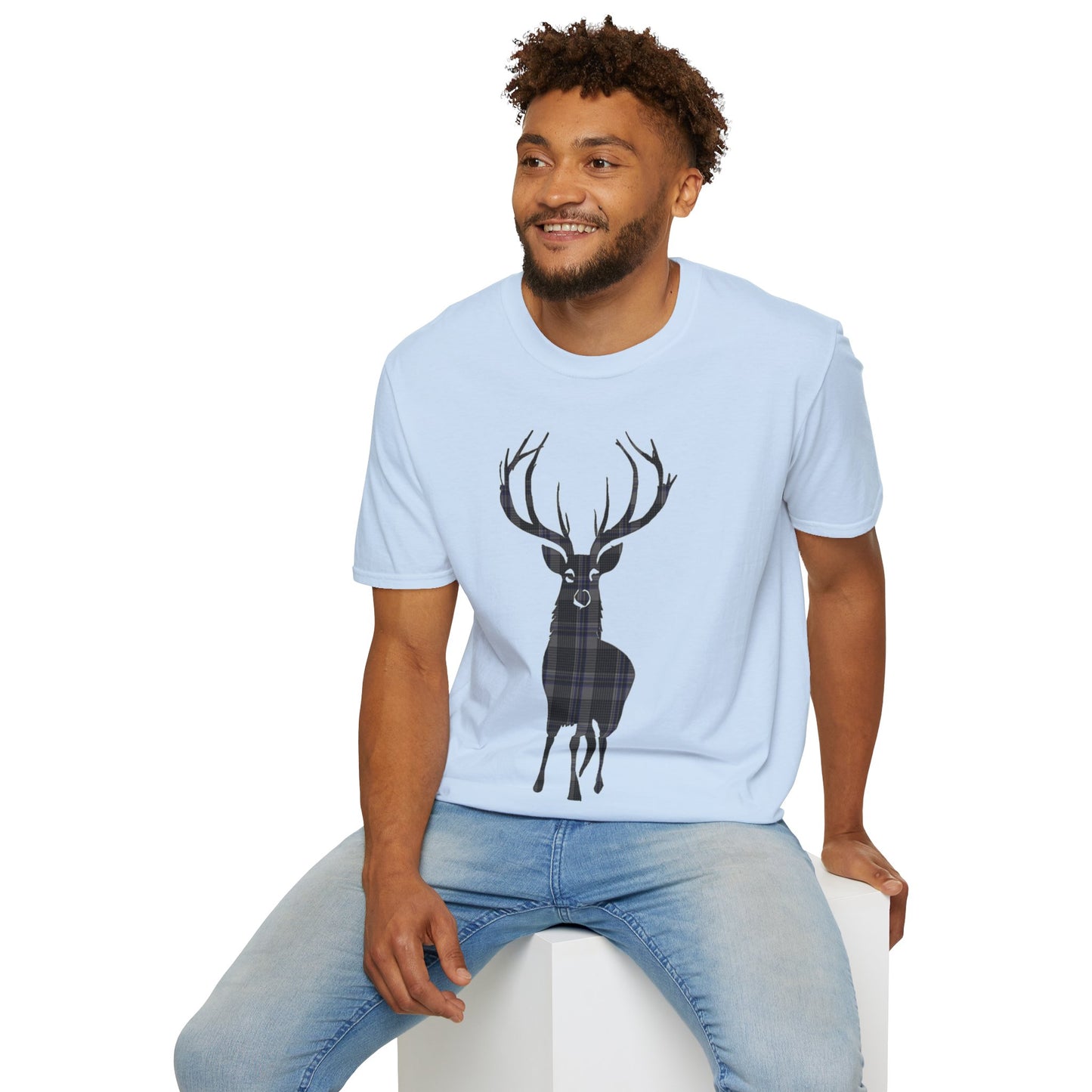 Tartan Stag Softstyle T-Shirt - Hood Tartan, Unisex Tee, Scottish Scenery, Various Colours