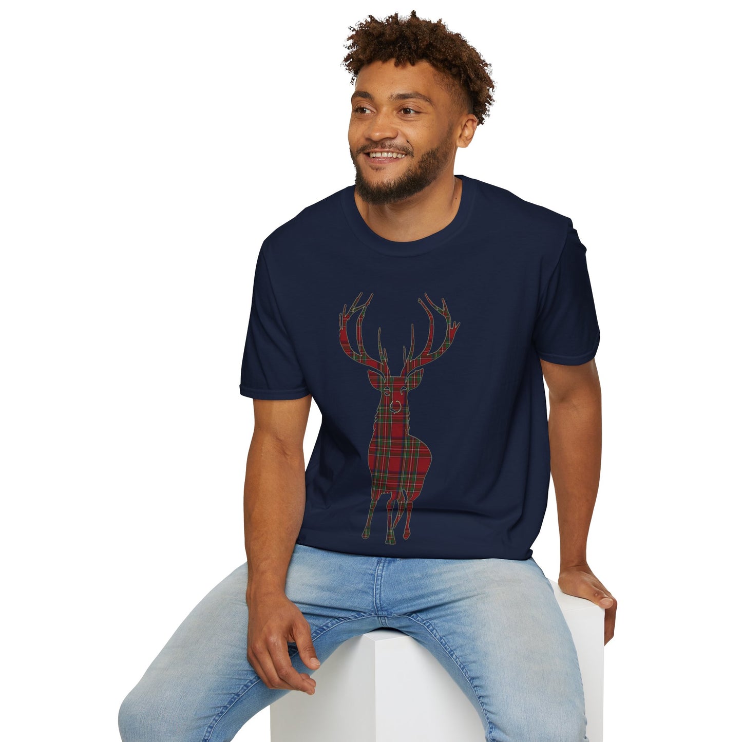 Tartan Stag Softstyle T-Shirt - Stewart Royal Tartan, Unisex Tee, Scottish Scenery, Various Colours