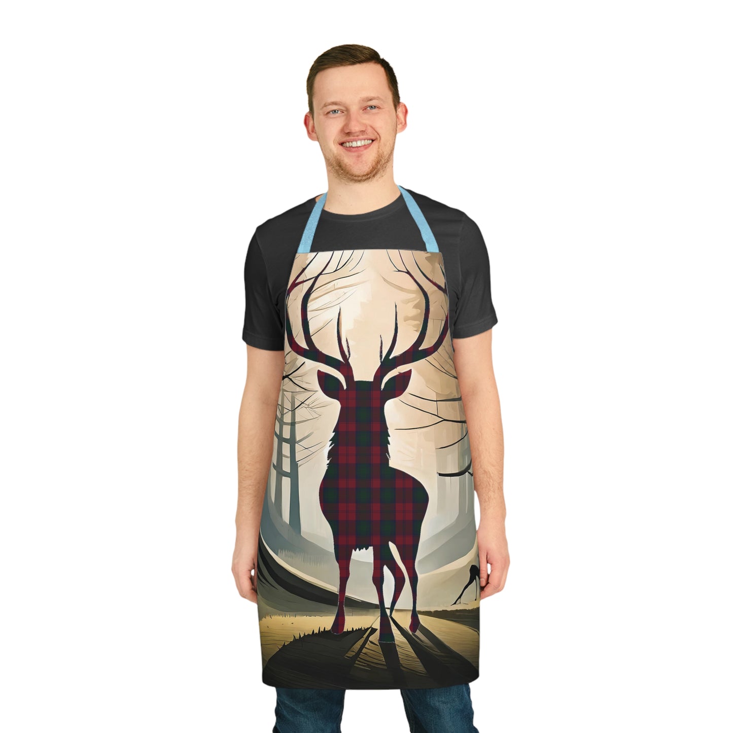 Tartan Stag Woodland Scene Apron - Lindsay Tartan, Scottish Cooking Apparel, Chef Accessory