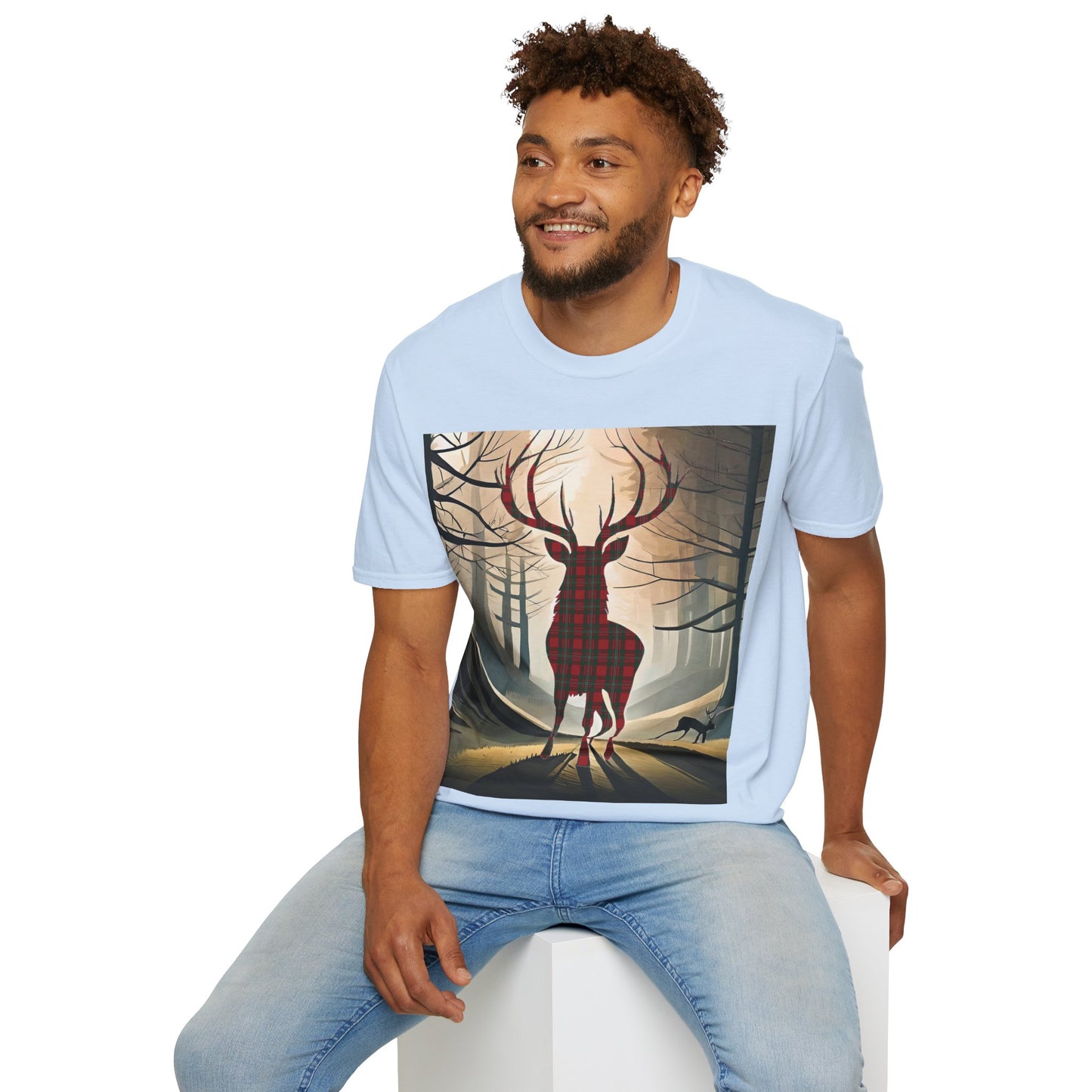 Stag Tartan Silhouette Softstyle T-Shirt - MacGregor Tartan, Unisex Tee, Scottish Scenery, Various Colours