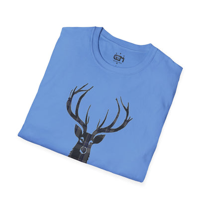 Tartan Stag Softstyle T-Shirt - Hood Tartan, Unisex Tee, Scottish Scenery, Various Colours