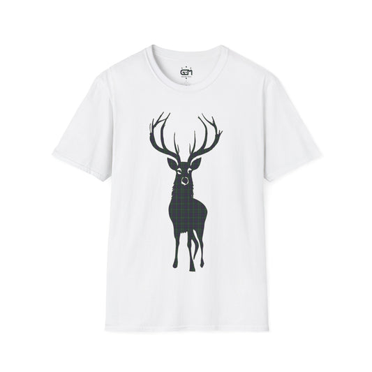 Tartan Stag Softstyle T-Shirt - Argyle Tartan, Unisex Tee, Scottish Scenery, Various Colours