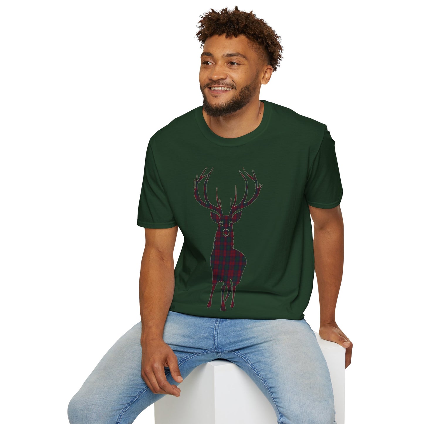 Tartan Stag Softstyle T-Shirt - Lindsay Tartan, Unisex Tee, Scottish Scenery, Various Colours