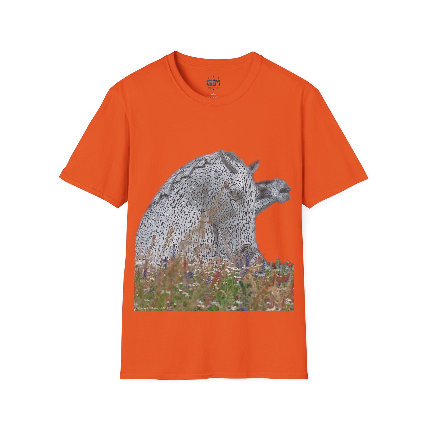 Kelpies with Meadow No Sky Photo Softstyle T-Shirt, Unisex Tee, Scottish Landmarks, Various Colours