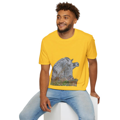 Kelpies with Meadow No Sky Photo Softstyle Unisex T-Shirt, Scottish Tee