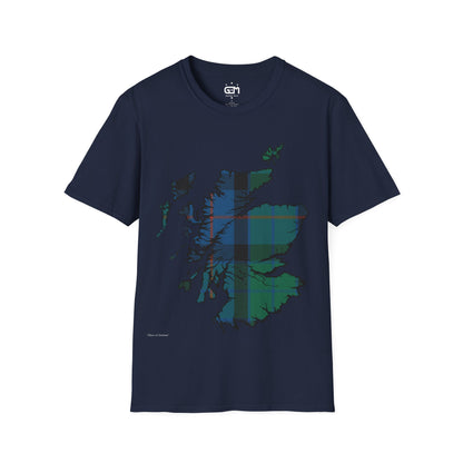 Scotland Tartan Map Softstyle Unisex T-Shirt, Flower of Scotland Tartan, Various Colours