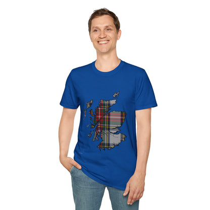 Scotland Tartan Map Softstyle Unisex T-Shirt - Stewart Dress Tartan Tee