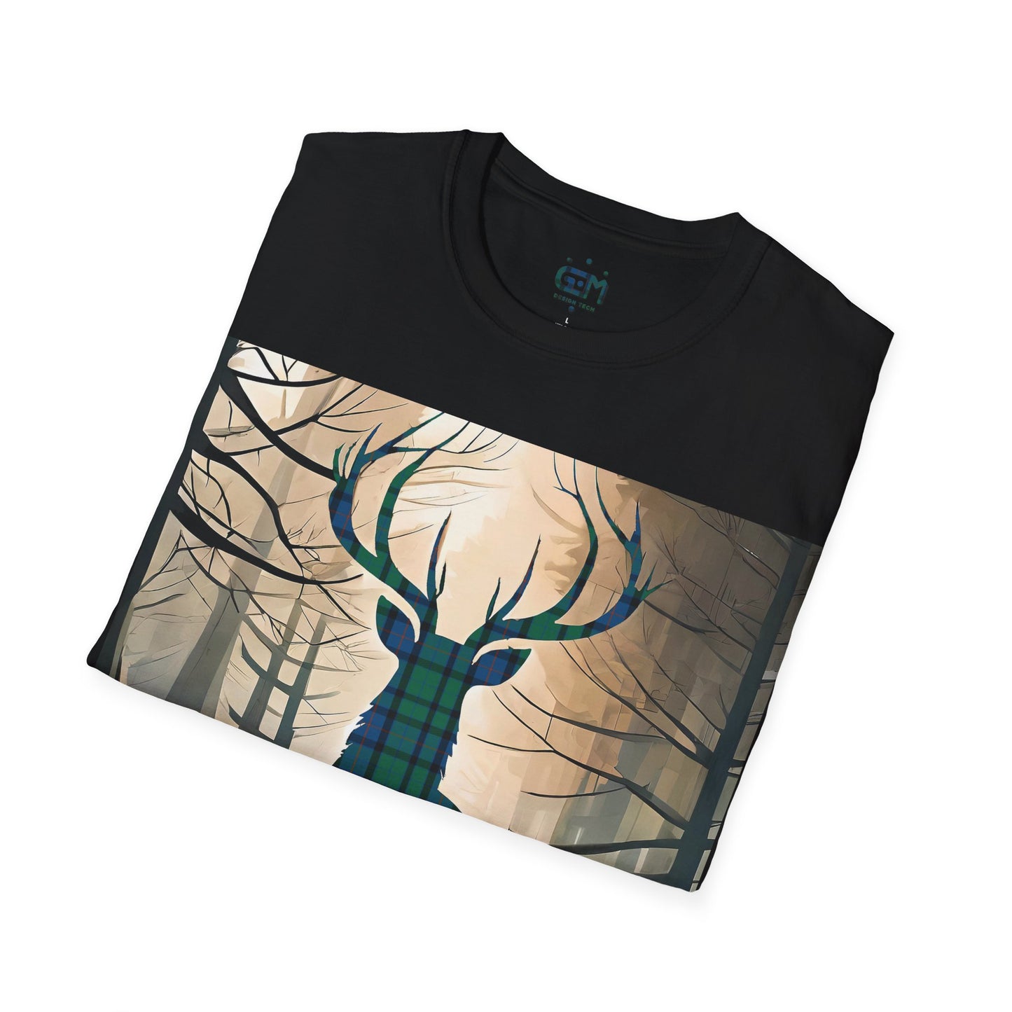 Stag Tartan Silhouette Softstyle T-Shirt - Flower of Scotland Tartan, Unisex Tee, Scottish Scenery, Various Colours