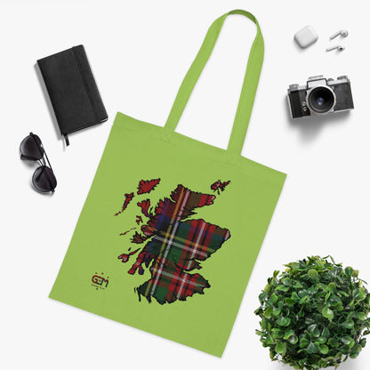 Reversible Scotland Tartan Map Cotton Tote Bag - Stewart Royal Tartan