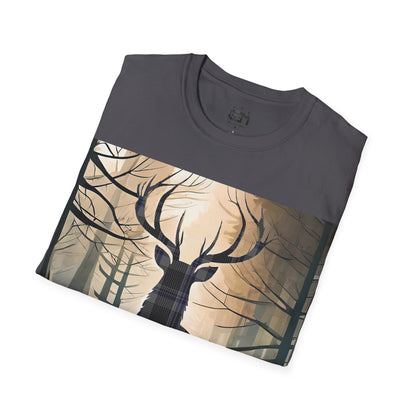 Stag Tartan Silhouette Softstyle T-Shirt - Hood Tartan, Unisex Tee, Scottish Scenery, Various Colours