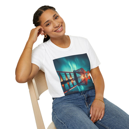 Forth Rail Bridge with Northern Lights Softstyle Unisex T-Shirt, Scotland Tee