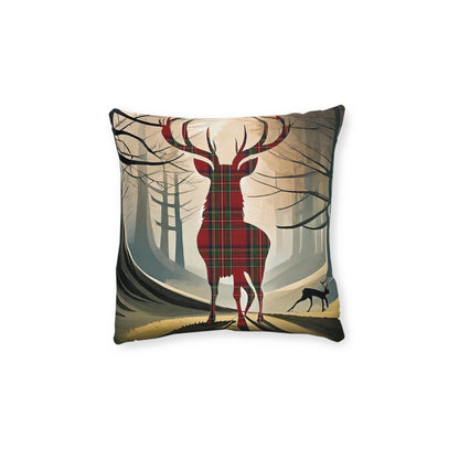 Reversible Square Cushion : Stag / Scotland Map - Stewart Royal Tartan, Various Sizes